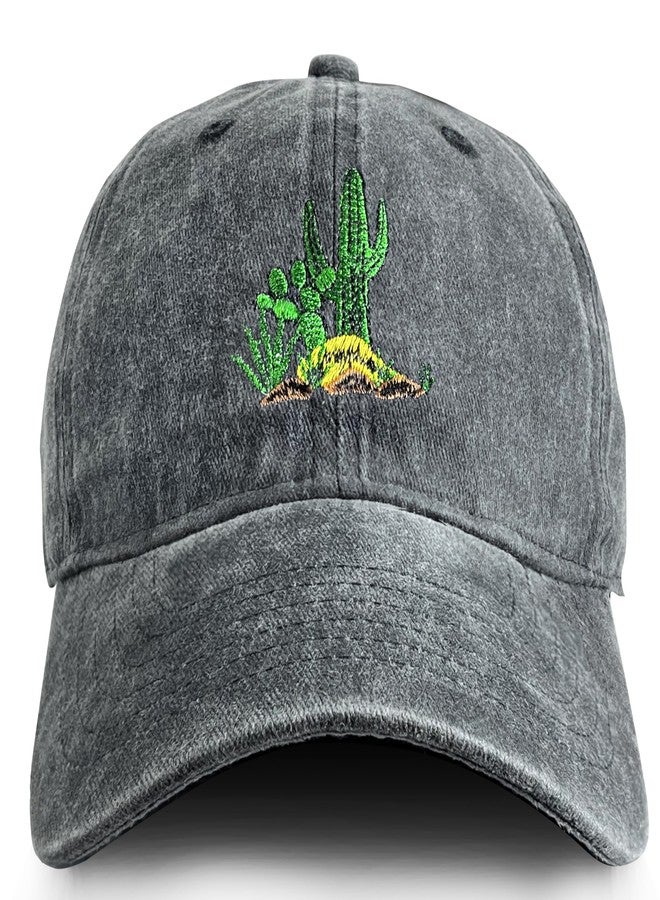 RLQWTKV Cactus Embroidered Baseball Cap for Women Men Sun Adjustable Hat Gifts Black - Image 1